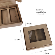 CAJA CUADRADA MEDIANA KRAFT CON VENTANA DE ACETATO + INSERTO 2 CAVIDADES